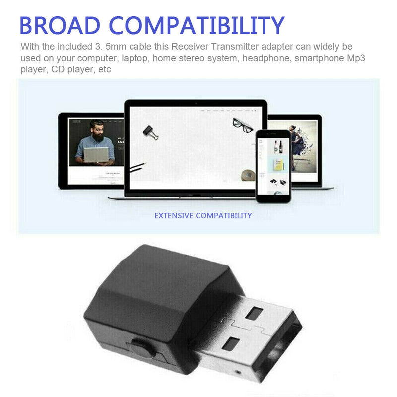2 in 1 Bluetooth 5.0 Audio Receiver Transmitter 3.5mm RCA for TV PC Car Kits