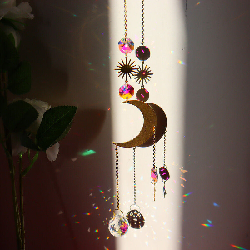 Suncatcher Crystal Star Moon Sun Chandelier Pendant Prism Hanging Lamp Orname