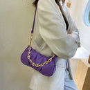 Solid Pleated Women Shoulder Bag PU Clear Chain Crossbody Handbag (Purple)