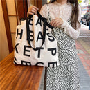 Fashion Women Canvas Letters Underarm Tote Shopping Bag Large Capacity Handbag