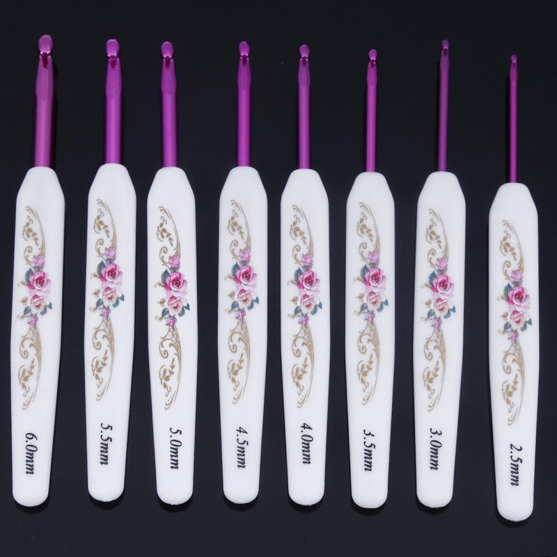 8pcs Plastic Handle Aluminium Crochet Hooks Sweater Knitting Needles Set Newly