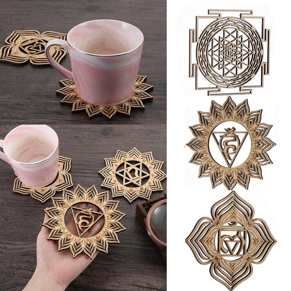 Wooden Wall Sign Slice Wood Base Meditation Energy Flower Of Life Energy Mat