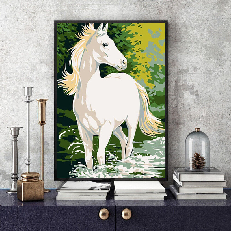 DIY Digital Oil Painting By Numbers Kits White Horse Picture Wall Art Decoration