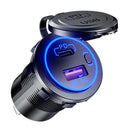 Car Motorcycle Dual USB Charger PD QC 3.0 USB Charger Socket Adapter (Blue)