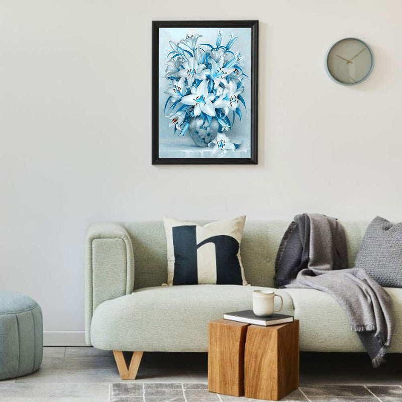 5D DIY Diamond Painting Blue Lily Kits Full Round Drill Wall Rhinestone Decor