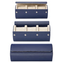 3 Slots Watch Roll Travel Case Portable Leather Watch Display Box (Blue) Newly
