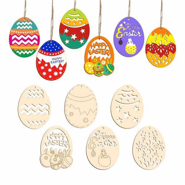 DIY Craft Easter Decorations Hanging Ornaments Drawing Wood Slice Easter Eggs