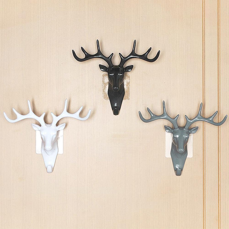 5pcs Self-Adhesive Wall-Mounted Hook Antler Horns Hanger Wall Rack(Black)