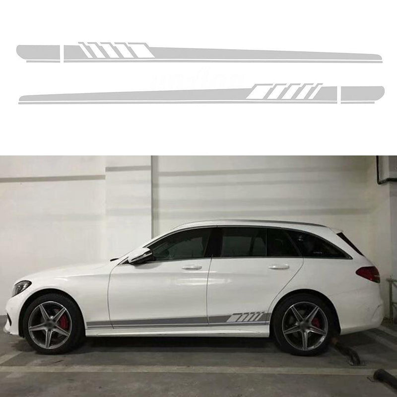 2pcs Car Side Body Vinyl Decals Long Stripe Stickers for Mercedes-Benz(Grey