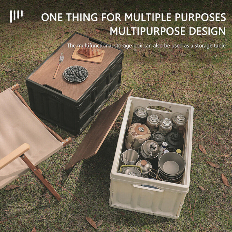 Folding Storage Box w/Wood Lid Outdoor Camping Clothing Organizers Sundries Case