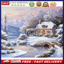 Frameless Painting By Numbers Snow Scene DIY Handmade Drawing On Canvas Craft