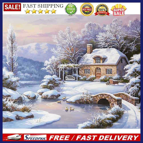 Frameless Painting By Numbers Snow Scene DIY Handmade Drawing On Canvas Craft