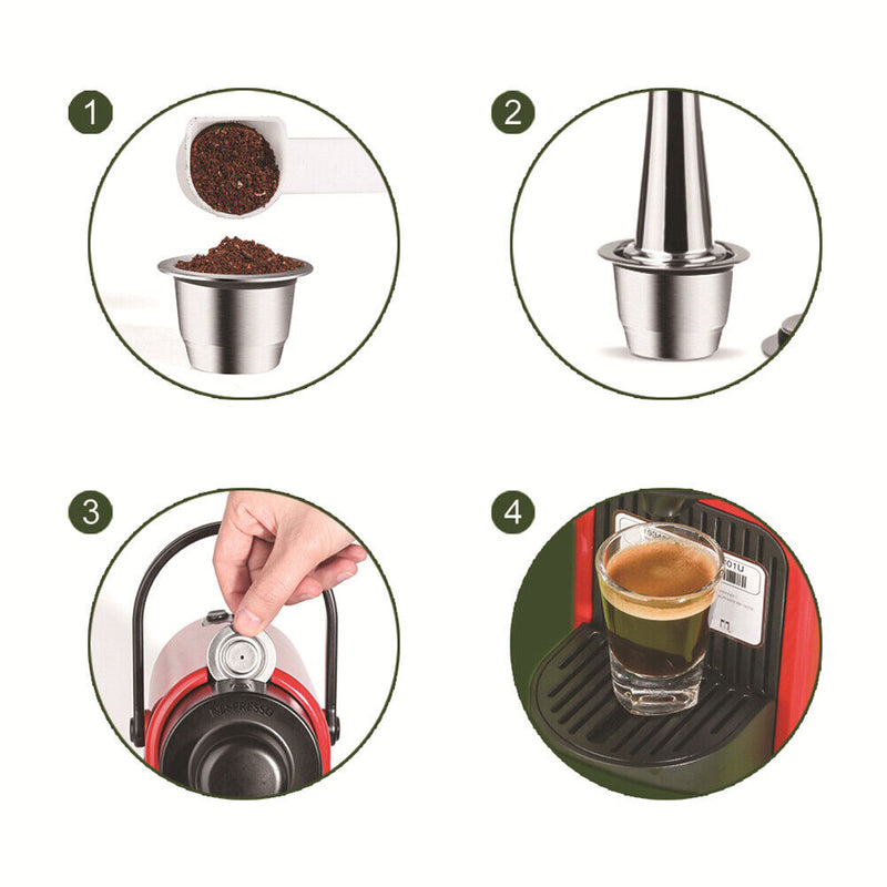 Reusable Stainless Steel Refillable Coffee Capsule+Tamper for Nespresso (B)