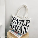 Letter Printed Women Canvas Handbags Tote Large Girls Shoulder Bag (White)