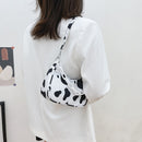 Ladies Retro Shoulder Underarm Bag Chian Nylon Cow Printing Mini Purse Handbag
