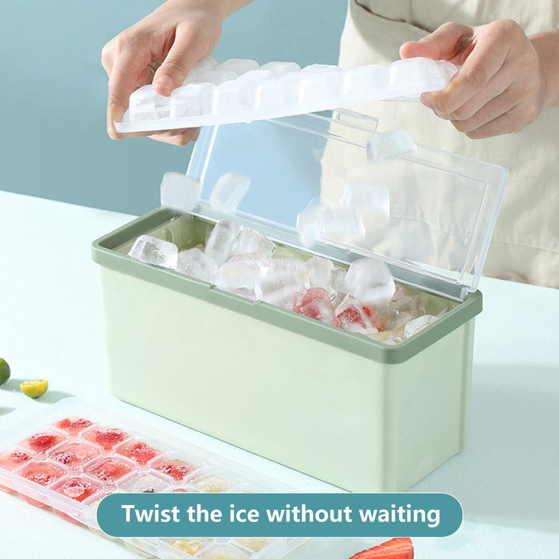 Ice Tray - Ice Cube Tray with Lid and Bin (3 Trays 1 Ice Bucket & Scoop)