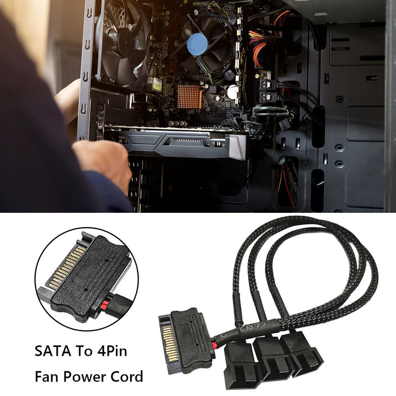 SATA Power Cable PC Cooling Fan Splitter Hub Converter (SATA to 3x4Pin)
