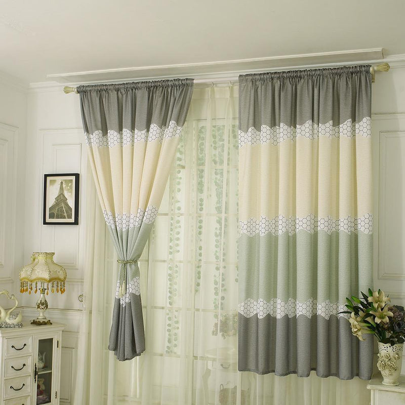 4pcs Strip Shading Curtain Bedroom Living Room Semi Blackout Purdah(Green)