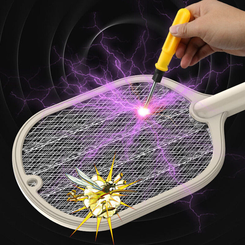 Electric Insect Swatter USB Rechargeable Led Light Mosquito Killer (Beige) Newly