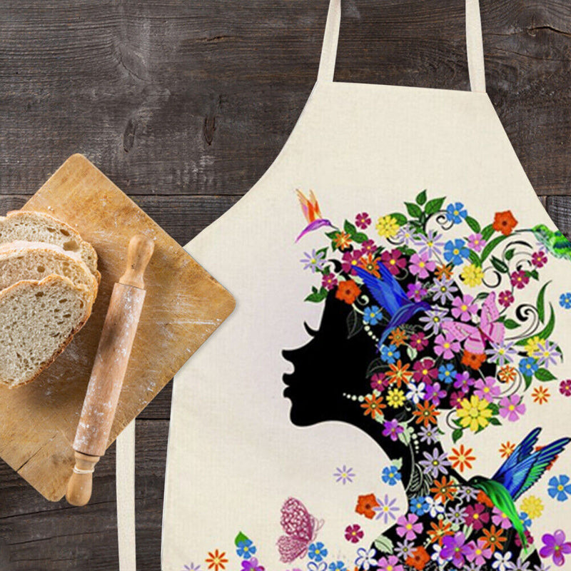 Flower Girl Print Kitchen Linen Apron Waterproof Household Cleaning Home Bibs