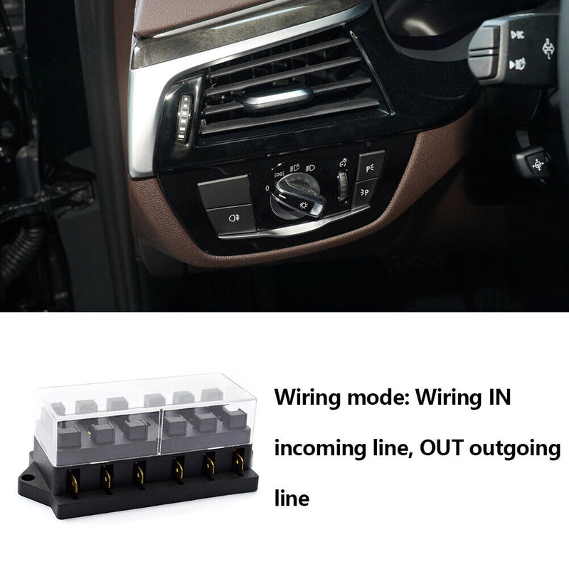 YJ-FB017 Automotive Circuit Blade Fuse Box 6 Ways Car Boat RV Block Holder
