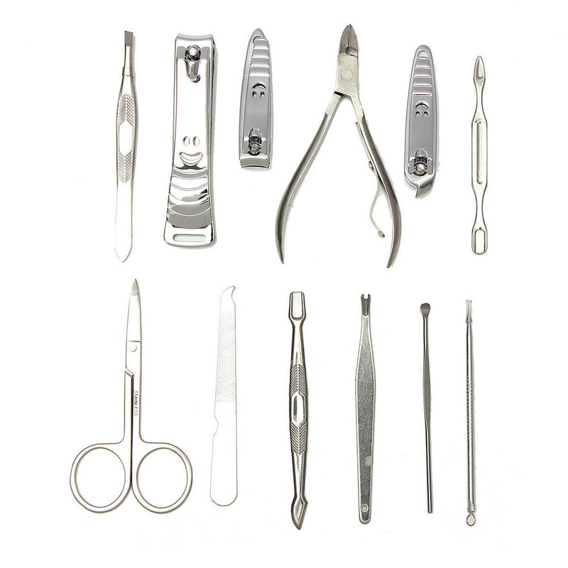12Pcs Pedicure Manicure Set Nail Cuticles Clippers Cleanser Case Tool