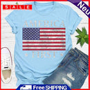 Independence Day Print USA Flag Tea T-Shirt (Light Blue M)