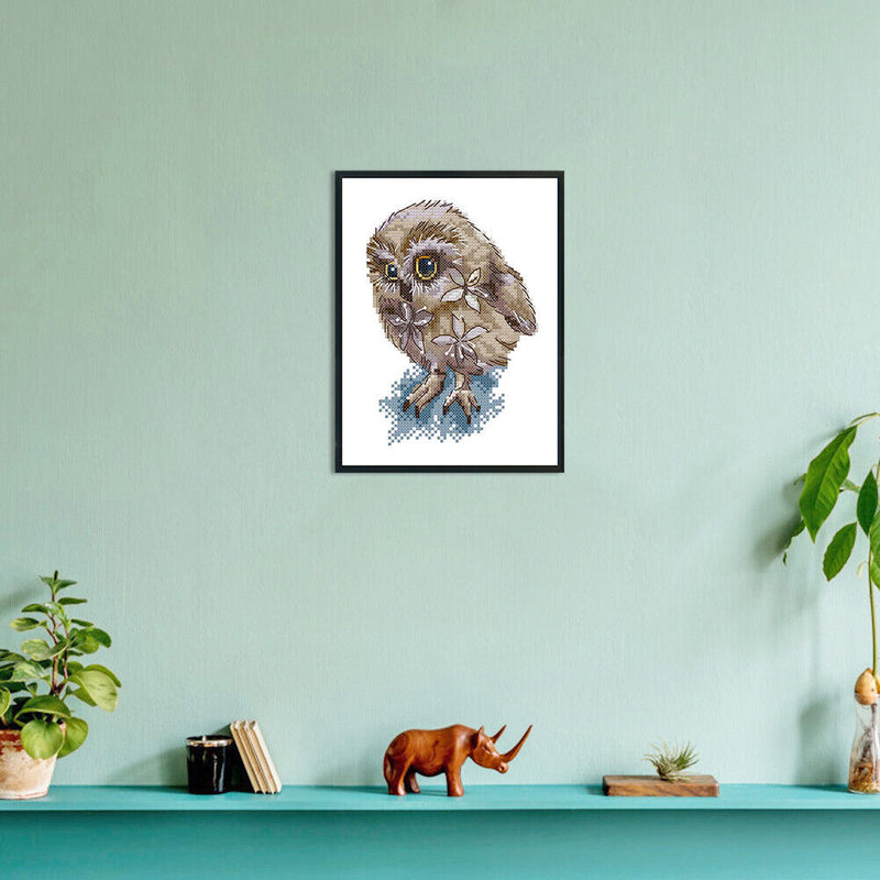 #A Owl Partial Cross Stitch 14CT Cotton Thread Printed Embroidery Kits Decor
