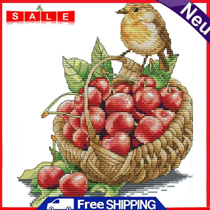 14CT Printed Partial Cross Stitch DIY Bird Cherry Hand Painting Bedroom Decor