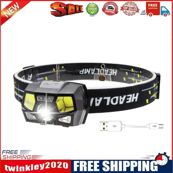Powerful XPE+COB LED Headlight Sensor Head Light USB Charging Head Torch