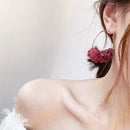 Fashion Flower Cloth Hoop Earrings Round Big Circle Women Jewelry(Wine Red)