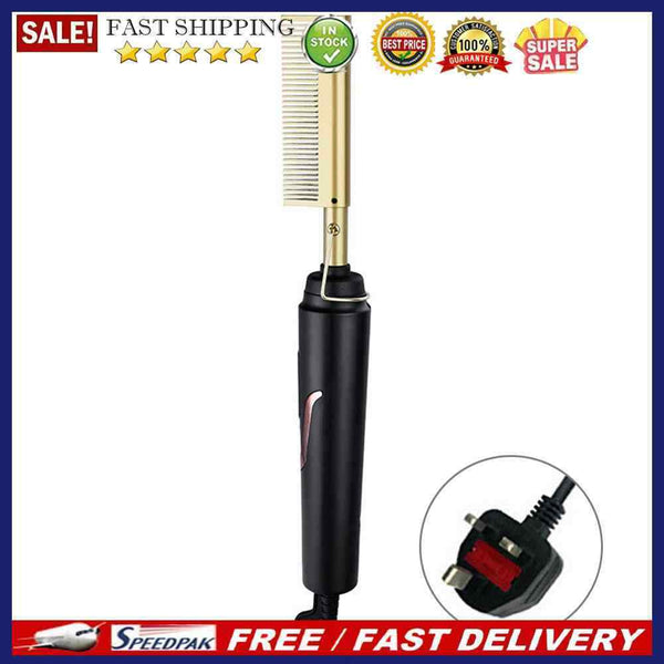 Electric Copper Comb Wet Dry Hair Straightening Comb Anti-Scald Shell (UK)