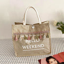 Women Linen Handbag Large Capacity Summer Beach Female Tassel Daily Shoulder Bag