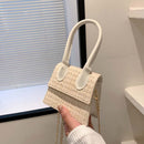 Mini Crossbody Bags Retro Print Straw Leather Handbags Chain Purse (Beige)