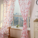 Transparent Voile Floral Print Curtains Bedroom Window Door Curtain (Red)