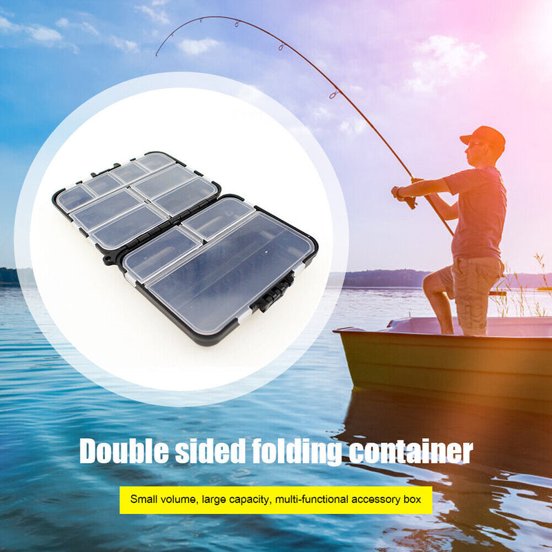 Double Sided Folding Fishing Tackle Box Multi Compartment Bait Hook Storage