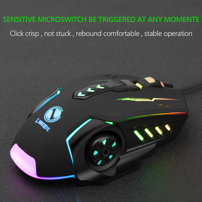 V7 USB Wired Mouse 6 Buttons 3600dpi Gaming Optical Gamer LED Mice for PC