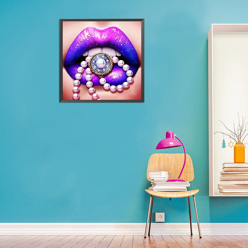 5D Diamond Painting Kit Purple Lips Full Round Drill Rhinestone DIY Mosaic