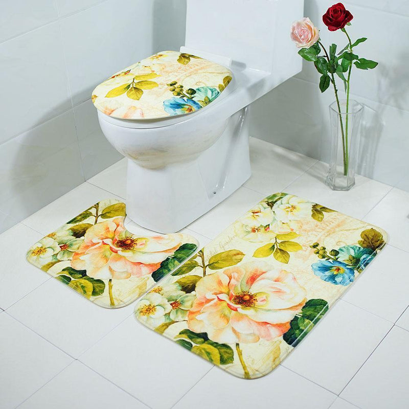 3pcs/set Non Slip Water Absorb Floor Rugs Carpet Bath Mats Bathroom Decor(D