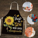 Sunflower Printed Linen Apron Waterproof Kitchen Cooking Bibs (82x68cm)