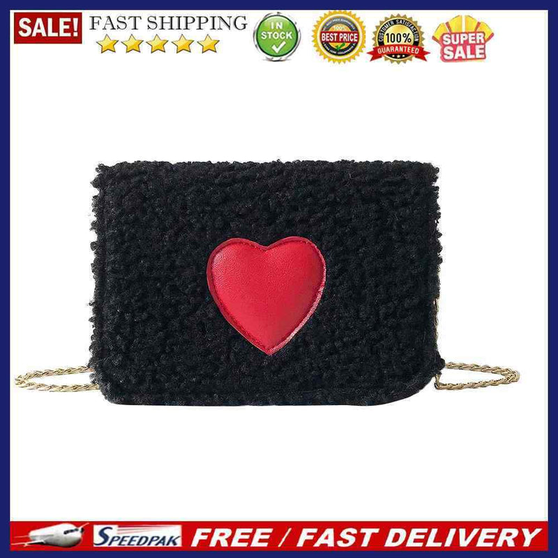 Winter Heart Small Bags Women Girls Chain Shoulder Messenger Bags (Black)