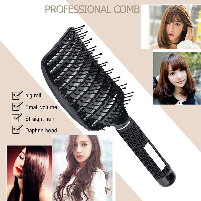 Portable Curved Ribs Scalp Massage Comb Fluffy Styling Brush (A Black) Newly