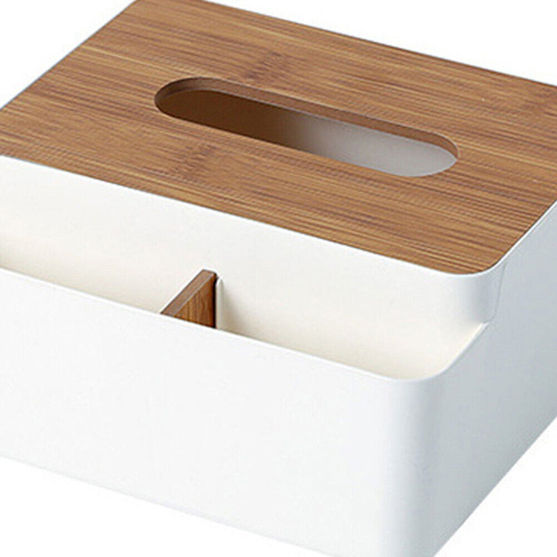 Tissue Box Wood Cover Napkin Holder Desktop Paper Towel Storage (White)