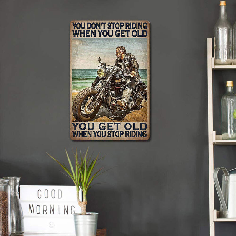Old Man Riding Retro Metal Plate Tin Sign Plaque Poster for Bar Club Cafe