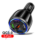 5USB QC3.0 Car Charger 3.1A Multi Ports Phone Fast Quick Charging (Black) Newly