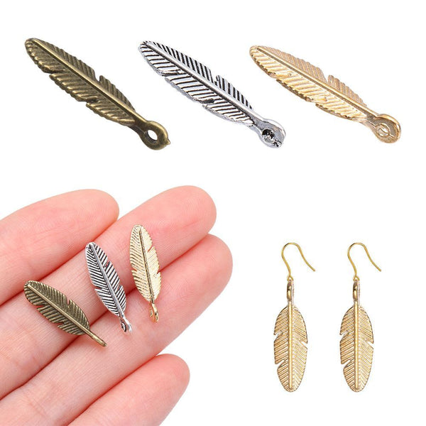 DIY Finding Jewelry Small Charm Bracelet Beads Feather Leaf Necklace Pendant
