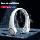 Summer Mute Leafless Air Cooling Hanging Neck Fan for Sports Travel (White)