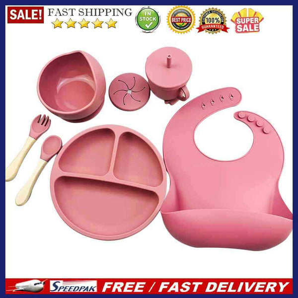 6pcs Silicone Baby Feeding Anti Slip Plates for Food Kids Tableware (Dark R