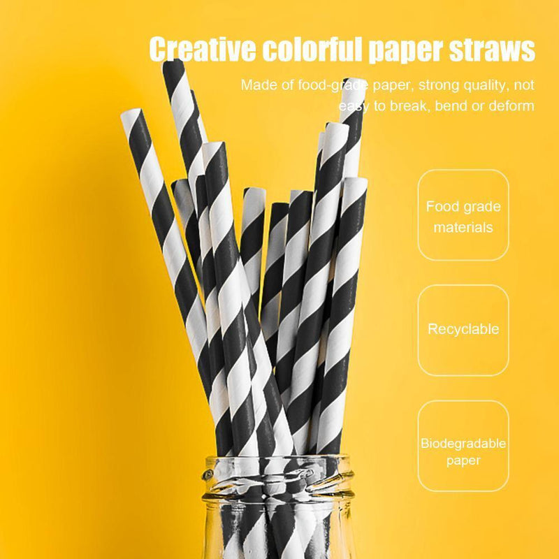 Paper Straws-Durable Rainbow Drinking Straws Party Decor Supply (Black)
