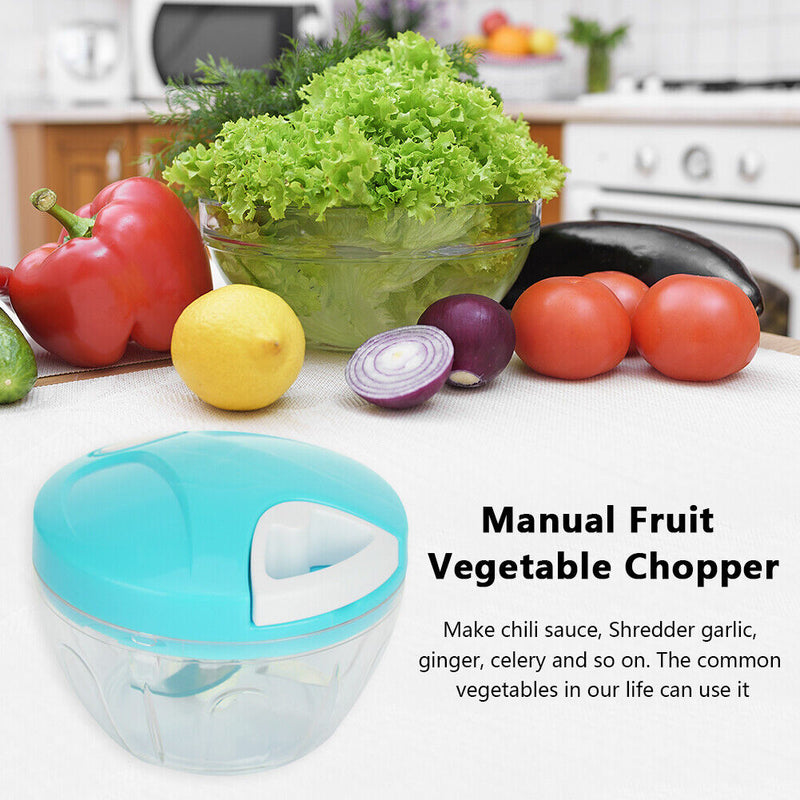 Manual Fruit Vegetable Shredder Garlic Cutter Food Grinder Crusher (Blue)